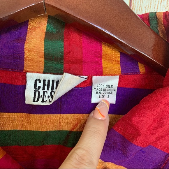 Vintage Chicos Design Silk Striped Button Down Shirt Comfy Classic - Picture 2 of 5